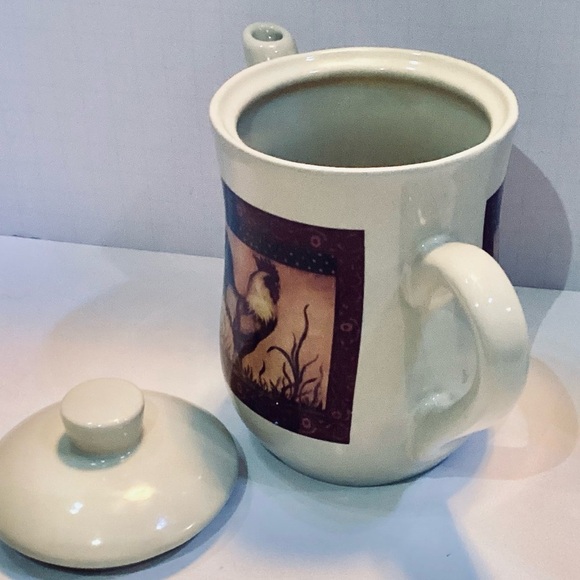 Vintage B.I. Co Teapot & Lid Beige w/Country Rooster Design Farmhouse Decor - Picture 4 of 6
